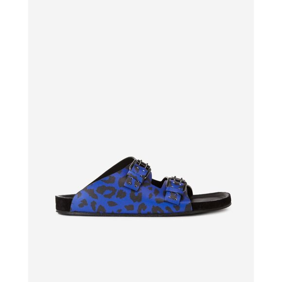 The Kooples Blue Leopard Leather Parisian Buckle Style Sandals Size 43 US Mens 9 - Picture 9 of 16